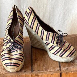 Tabitha Simmons striped wedges espadrilles shoes, 38 IT/US 7